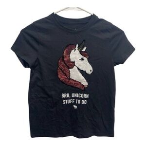 Abercrombie Kids Blue Unicorn Flip Sequin Graphic T-Shirt 9/10 NWOT